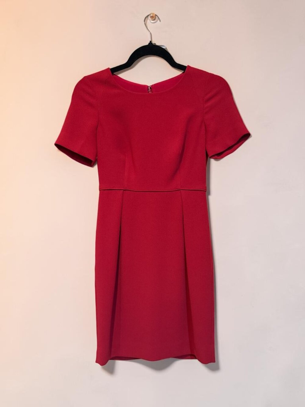 J. Crew Sz 00 Petite Red Solid Pleated Short Sleeve Zip Back Sheath Dress